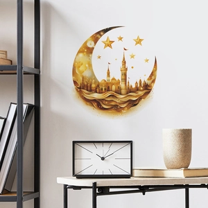 Golden moon and star wall sticker with castle silhouette for home decoration