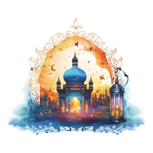 Middle East style castle wall sticker with mosque and lantern for living room decor