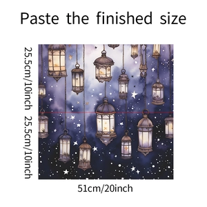 Detail view of purple lantern wall stickers with dimensions 51cm by 25.5cm