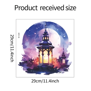 Detail showing 29cm purple watercolor lantern wall sticker for window and cabinet decor