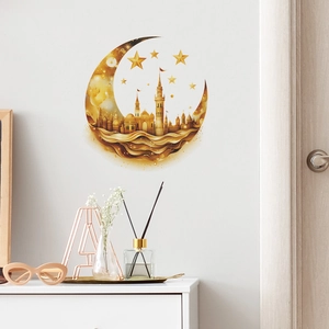 Elegant gold moon and castle wall stickers for home decor in living room or bedroom
