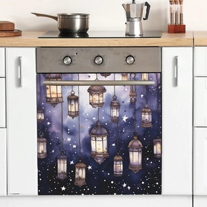 Purple night sky and lantern magnetic stickers for dishwasher and kitchen appliances