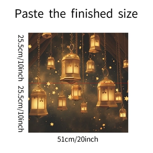 Detail showing dimensions of hanging golden lanterns wall stickers for home decoration