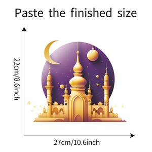 Détail montrant les dimensions du sticker mural château violet et lune pour la maison