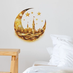 Golden star moon castle wall sticker for home decor in bedroom interior design