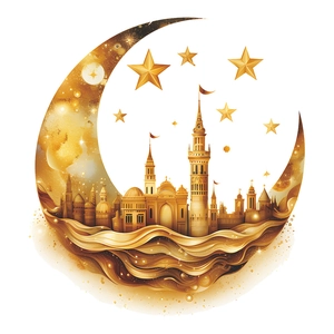 Gold moon and castle wall stickers for Ramadan Eid Mubarak home decoration