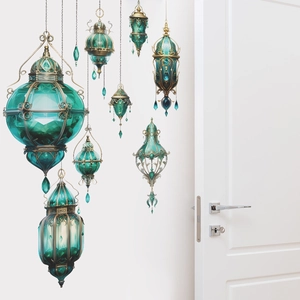 Elegant emerald green glass pendant lamp wall stickers with golden metal frame accents