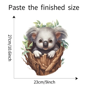 Detailed view showing dimensions of cute cartoon koala on a branch wall sticker