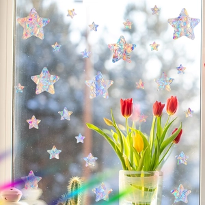 Laser star window stickers with rainbow prism effect for DIY home decor wall art