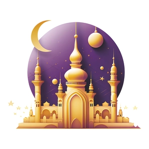 Sticker mural 3D château lune violet et or pour déco chambre et couloir