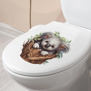 3D realistic koala peering from tree hole wall sticker for bathroom toilet lid decoration