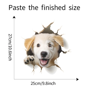 Detailed size specifications for the 3D broken wall golden retriever dog toilet sticker