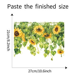 Detail showing dimension and layout of sunflower and green leaves bathroom wall sticker