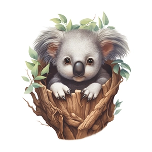 Cartoon koala on tree branch wall sticker for bathroom and home toilet decoration