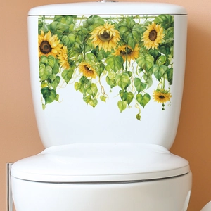 Sunflower and green leaf decorative wall stickers for bathroom toilet tank backgrounds