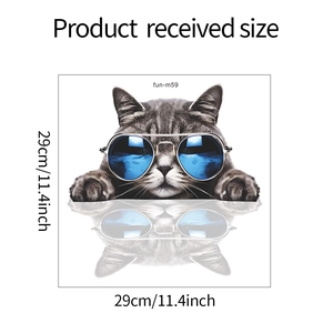 Size chart for 29cm cool cat wall sticker wearing sunglasses for bathroom decor