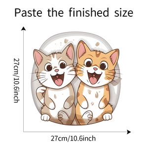 Detail view of 27cm cute cartoon cat wall stickers showing finished size dimensions