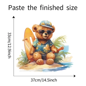 Detaillierte Maße des Hawaii-Bären-Wandtattoos mit 37 cm Breite und 33 cm Höhe anzeigen