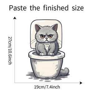 Détail du sticker mural chat grincheux avec dimensions de 27cm de hauteur et 19cm de largeur
