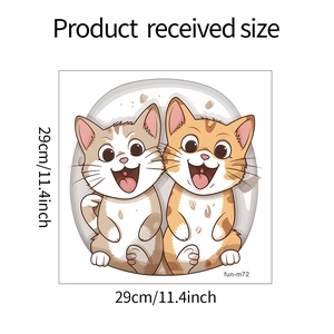 Detail showing cartoon couple cats toilet sticker with size 29cm or 11.4 inches