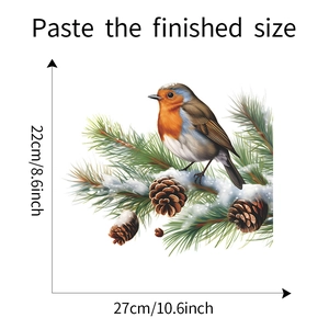 Detail showing the finished size of bird and pine branch wall sticker, 22cm by 27cm
