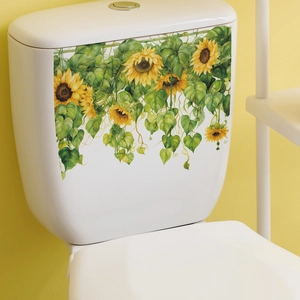 Sunflower and green leaf waterproof wall sticker for bathroom toilet tank decoration