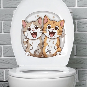 Funny cartoon pair of cats 3D toilet lid sticker for creative bathroom home decoration