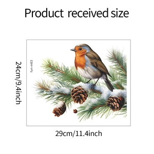 Detailed view of bird and pine branch wall sticker with dimensions 29cm x 24cm