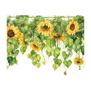 Vibrant sunflower and green leaf wall sticker border for bathroom and home decoration