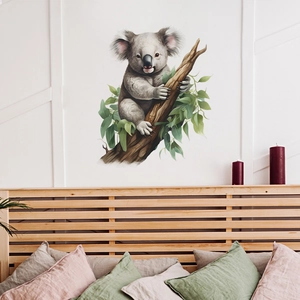 Cartoon koala on tree branch wall sticker for kids room glass window background decoration