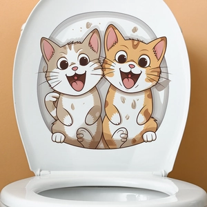 Funny cartoon couple cats toilet seat lid sticker for bathroom home wall decoration