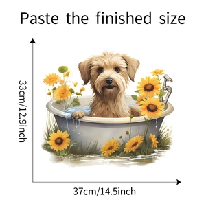 Detail view of cartoon dog in bathtub wall sticker with dimensions 37cm by 33cm
