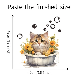 Detail of cute cat in bathtub with sunflowers wall sticker and 49x42cm dimensions