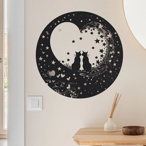 Romantic black cat heart wall decal for minimalist bedroom or living room decor