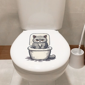 Sticker WC chat grincheux rigolo autocollant mural décoratif pour salle de bain