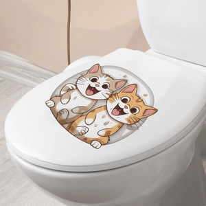 Cute cartoon couple cats waterproof PVC toilet lid decorative wall sticker decal