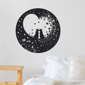 Romantic black cat heart moon wall sticker for bedroom and living room decor