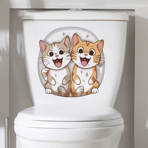 Funny cartoon couple cats toilet seat lid sticker for bathroom home wall decoration
