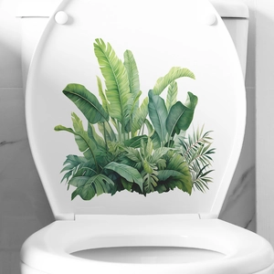 Tropische Monstera Wandaufkleber für moderne Badezimmer WC-Deckel Dekoration in Grün