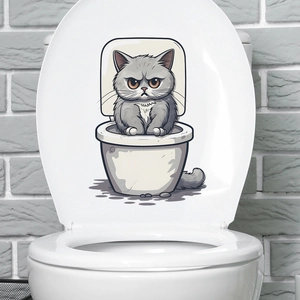 Autocollant de chat de dessin animé en colère pour couvercle de toilette et salle de bain