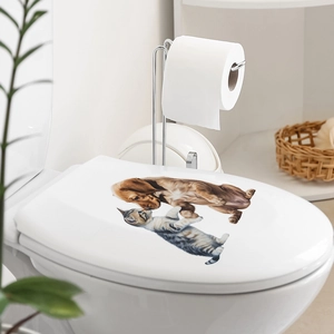 Cute golden retriever puppy and tabby kitten decorative cartoon toilet seat cover sticker
