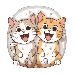 Close-up detail of cute cartoon couple cats sticker for bathroom wall decoration