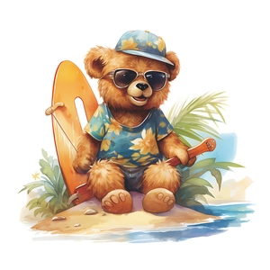 Wandtattoo Cartoon Bär mit Surfbrett und Ukulele für Kinderzimmer Wanddekorationen