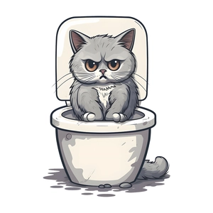 Sticker mural chat gris en colère dans les toilettes pour décoration de salle de bain
