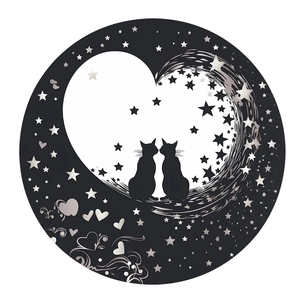 Romantic black cats and heart moon wall sticker for home bedroom background decor