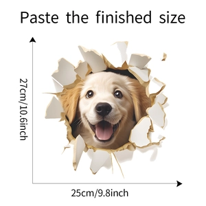 Detailed dimensions of the 3D golden retriever puppy wall sticker for home decor