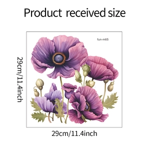 Detail view of 29x29cm floral wall stickers with purple poppy flower patterns