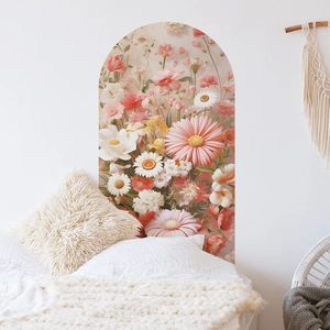 Daisy flower arch wall sticker mural for bedroom living room in bohemian decor style