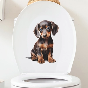 Sticker de Toilette 3D Chiot Teckel en PVC Imperméable Décalcomanie Murale Décoration Salle de Bain Animal Amovible