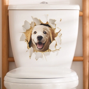 3D realistic golden retriever puppy wall sticker for bathroom toilet decoration